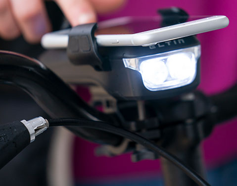 Luz bicicleta con soporte para m&oacute;vil